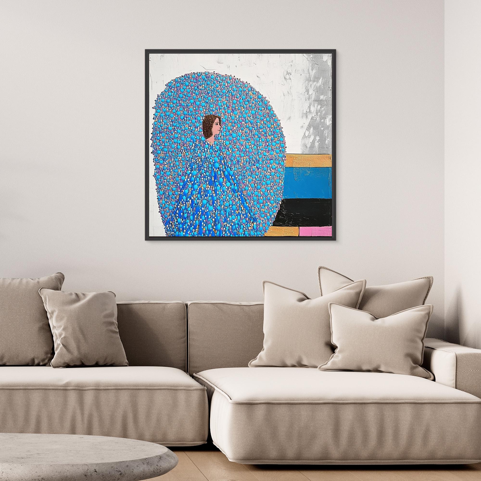 Canvas Print: "Serenity in Blue Enigma" - Blue Canvas Wall Art modern abstract canvas wall art by Rossetti Art – luxury interior design artwork for living room, bedroom, office – Blue Canvas Art Contemporary Abstract Prints Figurative Wall Art