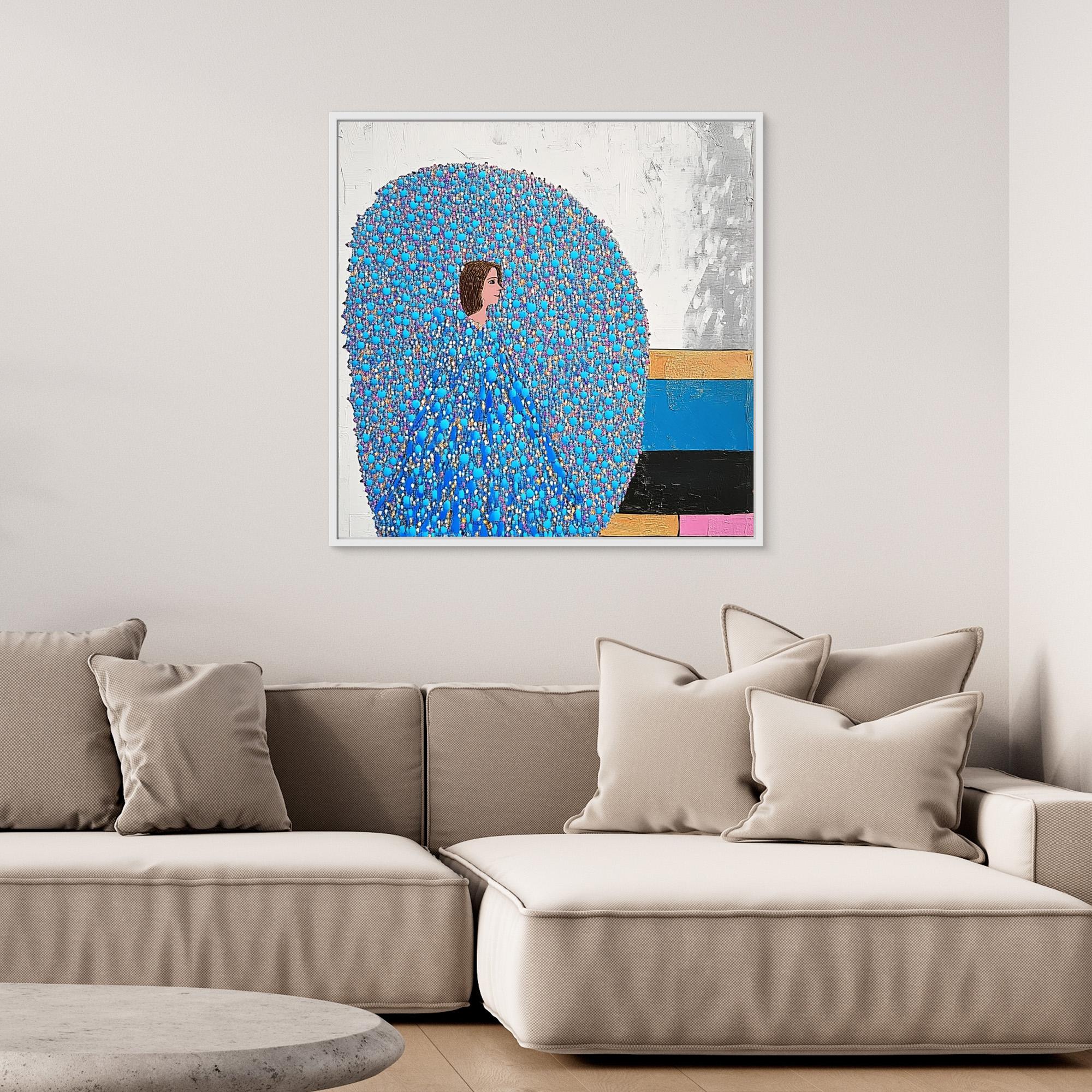 Canvas Print: "Serenity in Blue Enigma" - Blue Canvas Wall Art modern abstract canvas wall art by Rossetti Art – luxury interior design artwork for living room, bedroom, office – Blue Canvas Art Contemporary Abstract Prints Figurative Wall Art
