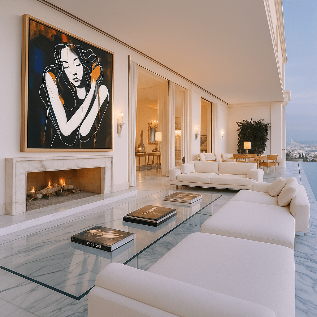 Canvas Print: Silent Grace - Abstract Female Portrait Wall Art modern abstract canvas wall art by Rossetti Art – luxury interior design artwork for living room, bedroom, office – Bold and Dynamic Artistic Home Accent Colorful Statement Wall Art Contemporary Grid Art