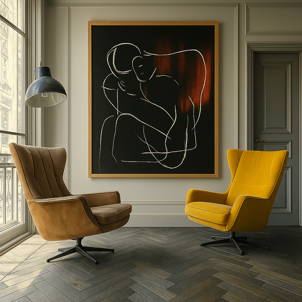 Canvas Print : Silent Strength – Abstract Line Art Black and White modern abstract canvas wall art by Rossetti Art – luxury interior design artwork for living room, bedroom, office – black and beige wall art Black And White Art Black and white artwork