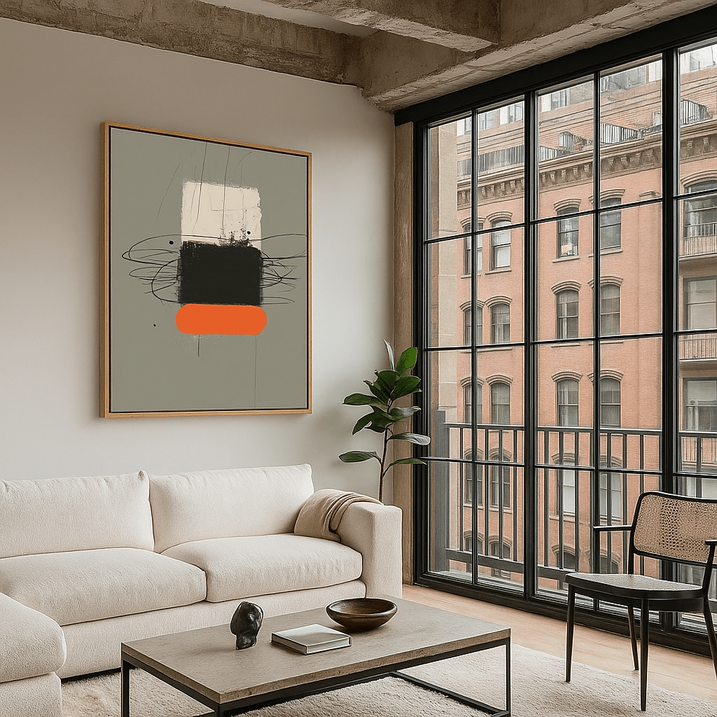 Canvas Print: Silent Structure – Modern Abstract Canvas Print in Black, Red & Gray | Luxury Minimal Wall Art by Chiara Rossetti modern abstract canvas wall art by Rossetti Art – luxury interior design artwork for living room, bedroom, office – abstract wall art canvas print art Chiara Rossetti