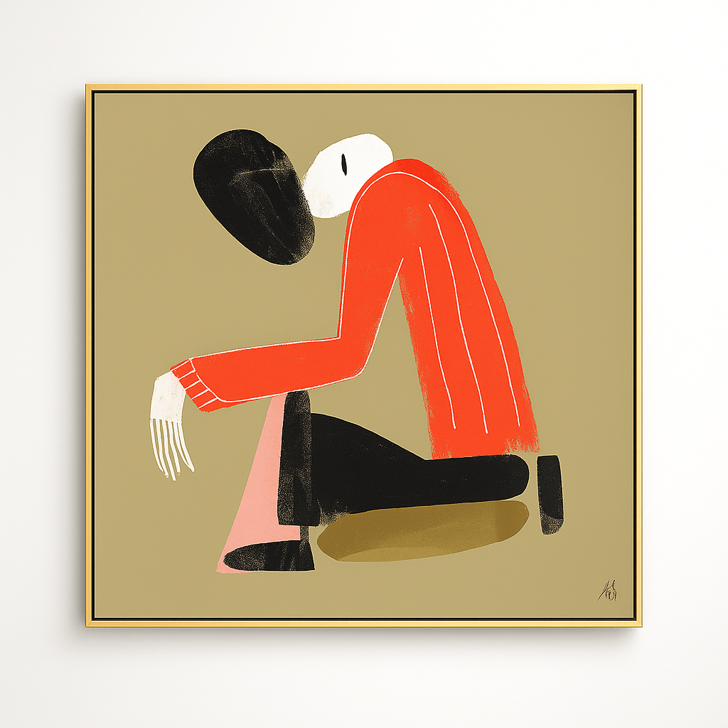Canvas Print: Sitting in Silence – Minimalist Abstract Figure Canvas Print modern abstract canvas wall art by Rossetti Art – luxury interior design artwork for living room, bedroom, office – abstract wall art canvas print art Chiara Rossetti