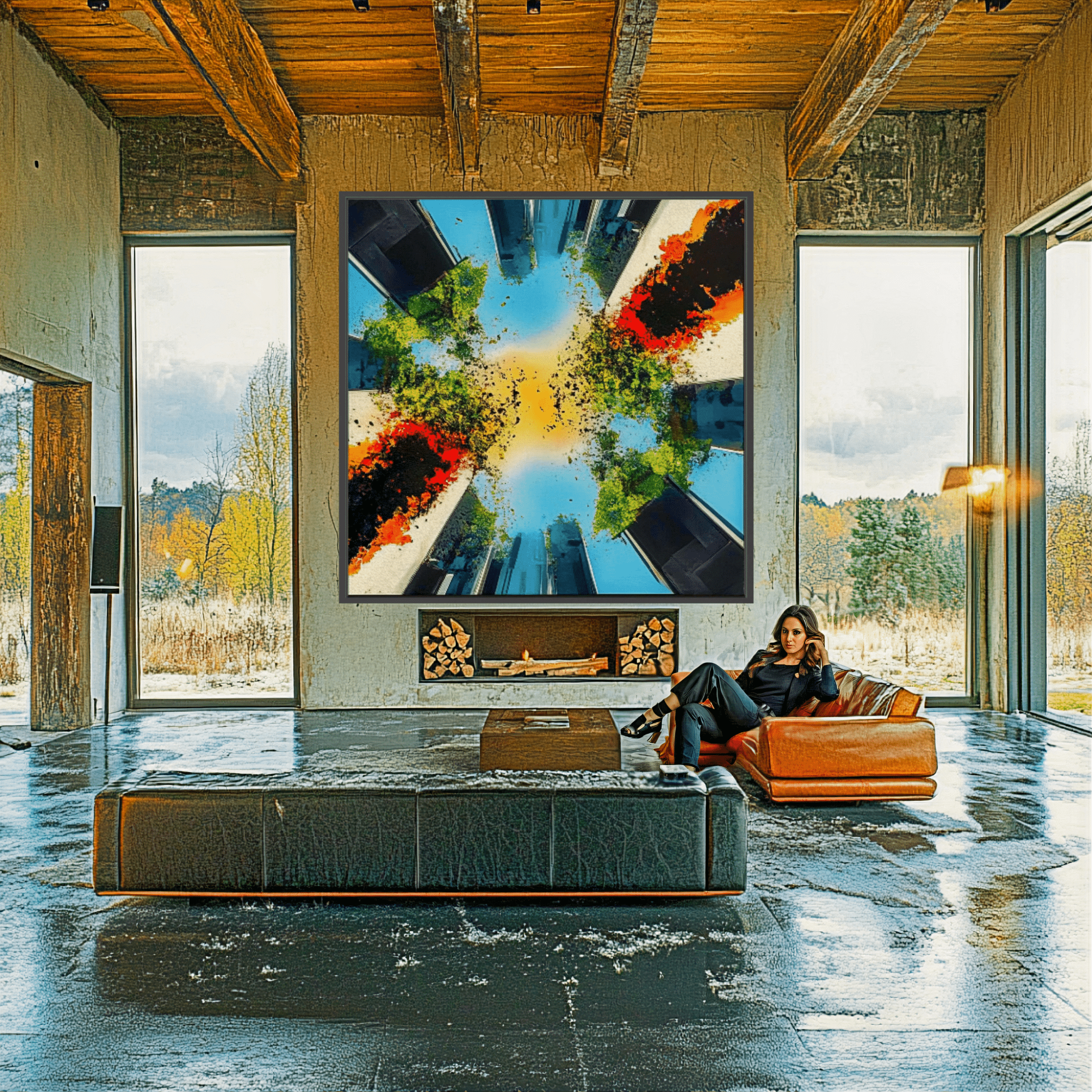 Canvas Print : Skyward Symphony - Abstract Urban Nature Art modern abstract canvas wall art by Rossetti Art – luxury interior design artwork for living room, bedroom, office – Abstract Cityscape Art Contemporary Canvas Art Skyward Symphony