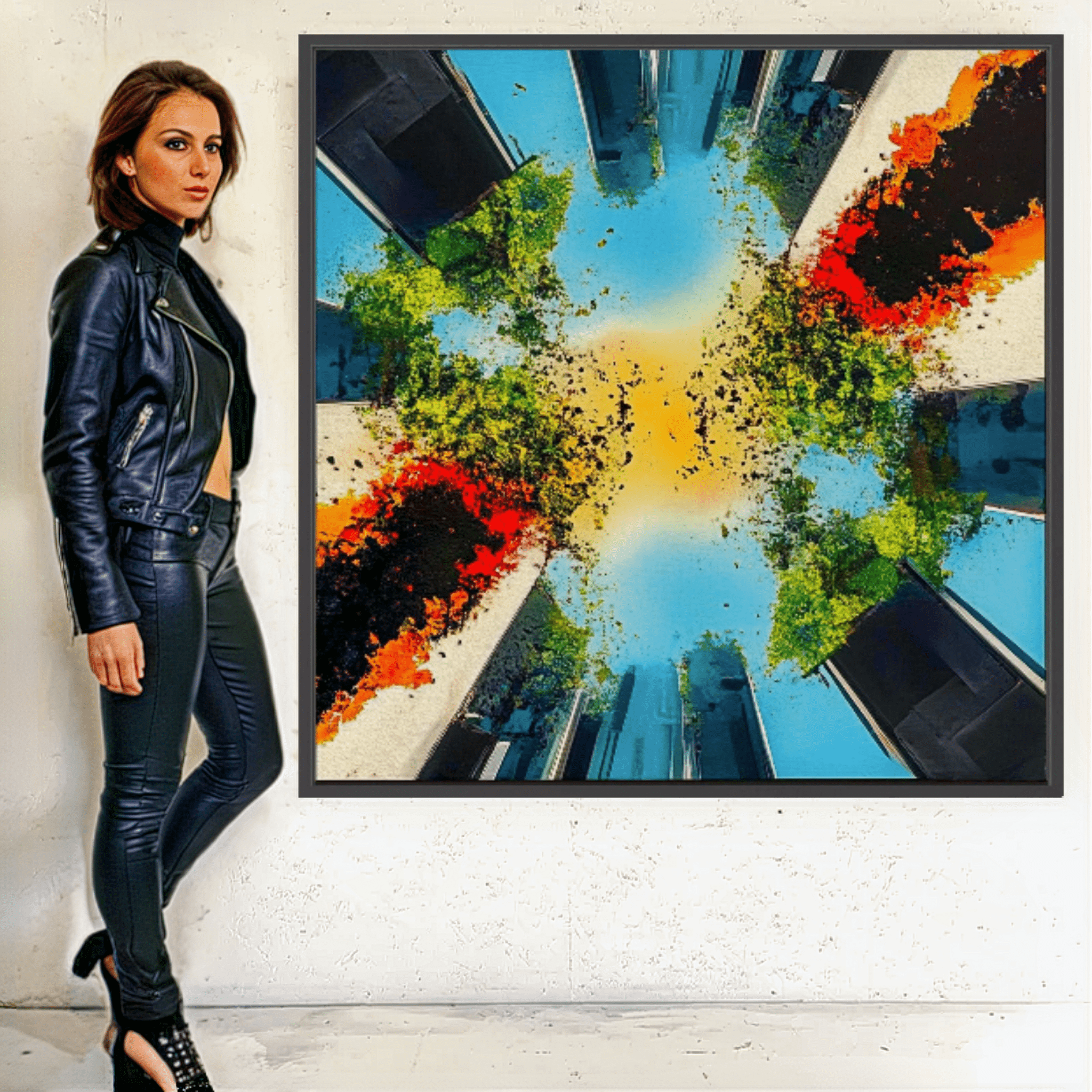 Canvas Print : Skyward Symphony - Abstract Urban Nature Art modern abstract canvas wall art by Rossetti Art – luxury interior design artwork for living room, bedroom, office – Abstract Cityscape Art Contemporary Canvas Art Skyward Symphony