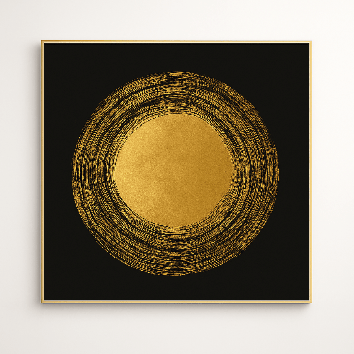 Canvas Print: Solar Essence – Modern Abstract Gold Circle Canvas Print | Minimalist Luxury Wall Art by Rossetti Art modern abstract canvas wall art by Rossetti Art – luxury interior design artwork for living room, bedroom, office – abstractnew canvas print art Chiara Rossetti