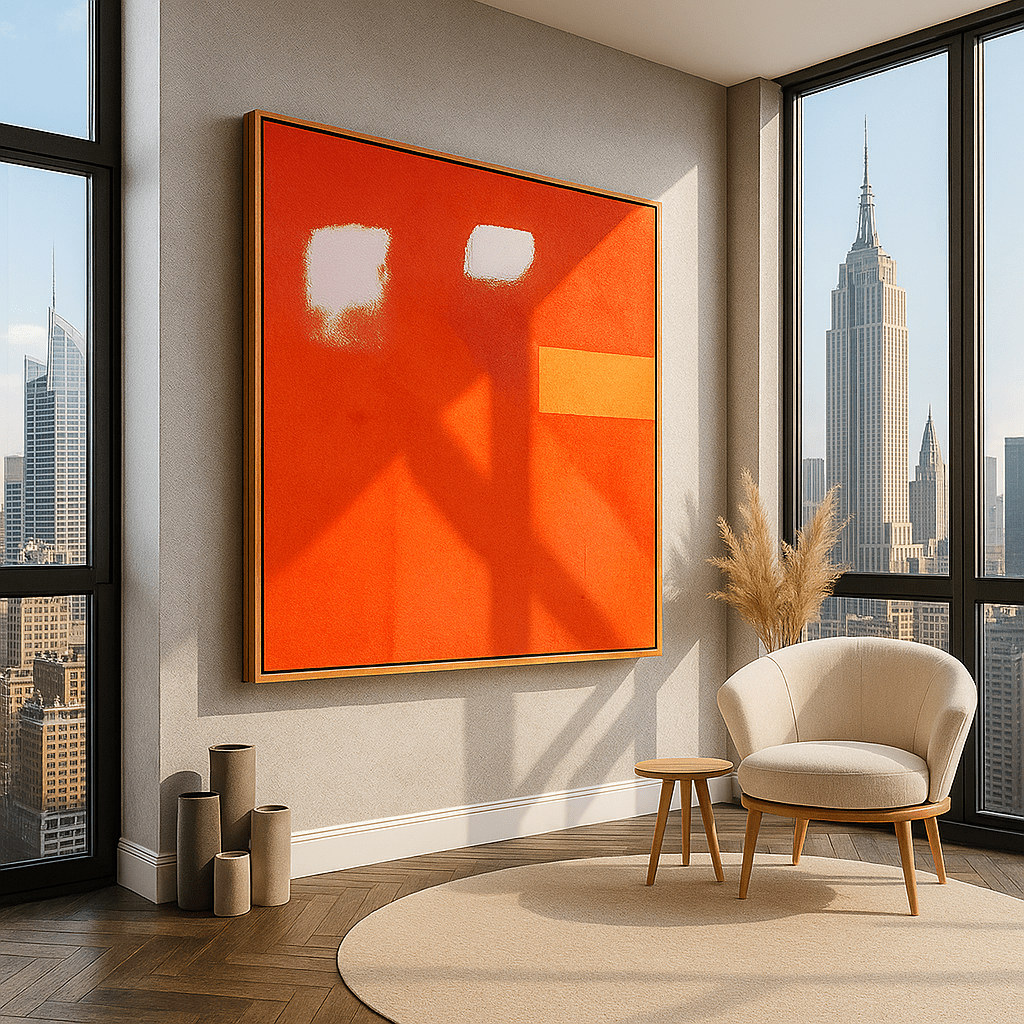 Canvas Print: Solar Poise – Modern Abstract Orange Canvas Print | Minimalist Luxury Wall Art modern abstract canvas wall art by Rossetti Art – luxury interior design artwork for living room, bedroom, office – abstract wall art canvas print art Chiara Rossetti
