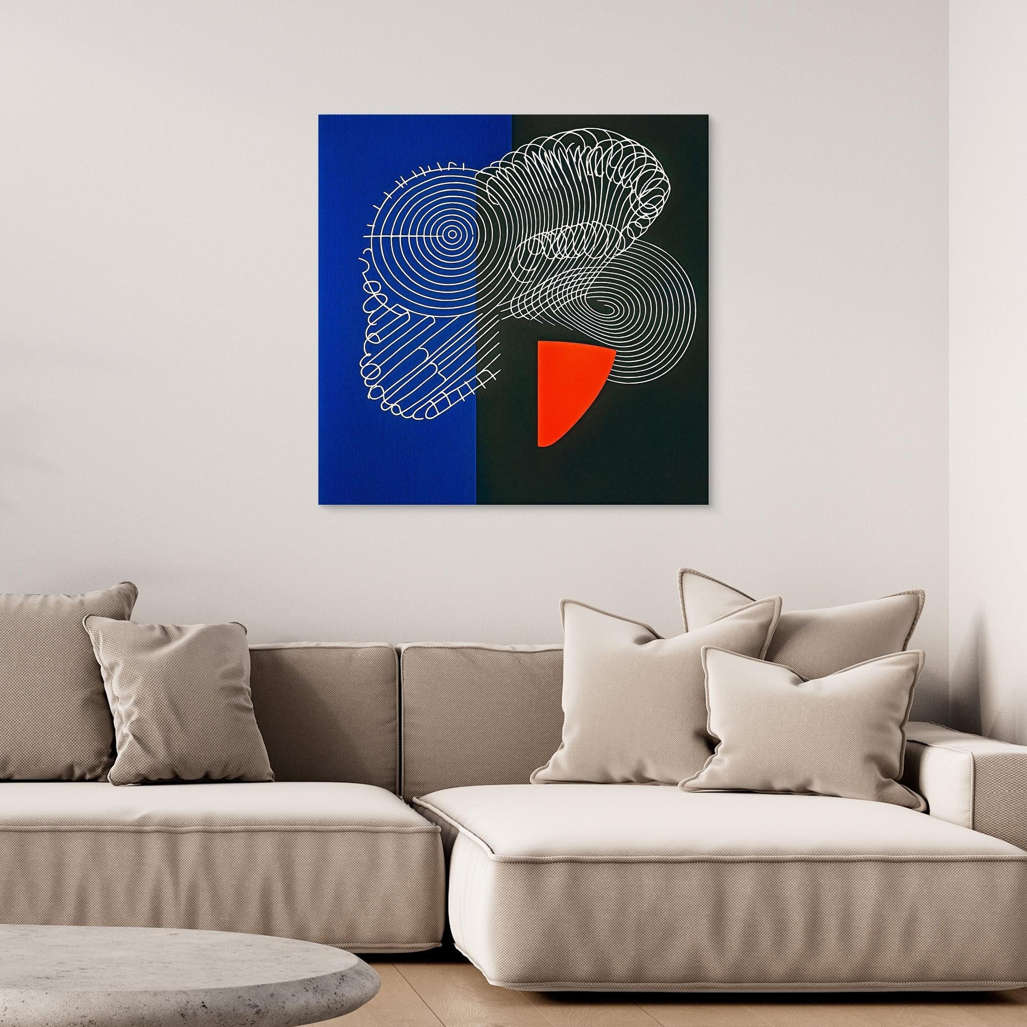 Canvas Print: "Spiral Divide" – Abstract Line Art in Red, Navy, and Black - Chiara Rossetti