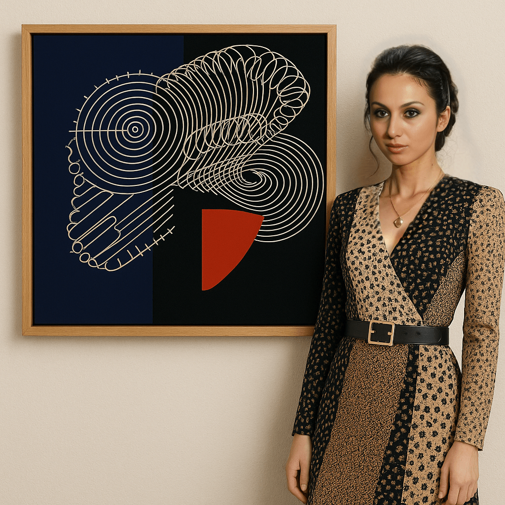 Canvas Print: "Spiral Divide" – Abstract Line Art in Red, Navy, and Black modern abstract canvas wall art by Rossetti Art – luxury interior design artwork for living room, bedroom, office – Contemporary Art for Sale contemporary art piece Contemporary Canvas Art