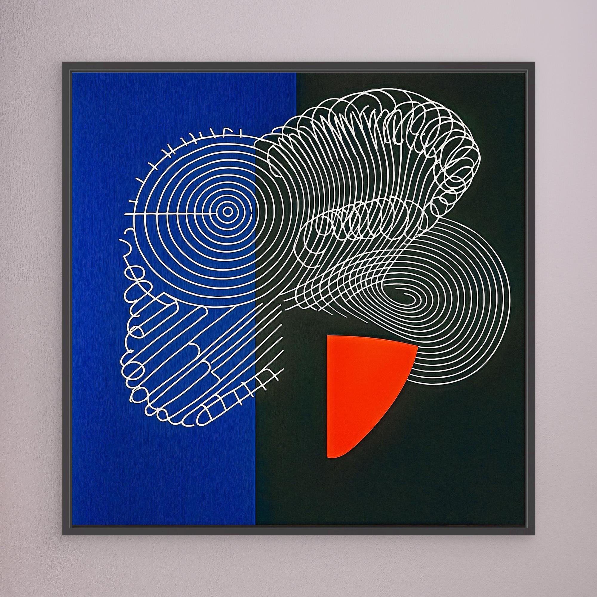 Canvas Print: "Spiral Divide" – Abstract Line Art in Red, Navy, and Black modern abstract canvas wall art by Rossetti Art – luxury interior design artwork for living room, bedroom, office – Contemporary Art for Sale contemporary art piece Contemporary Canvas Art