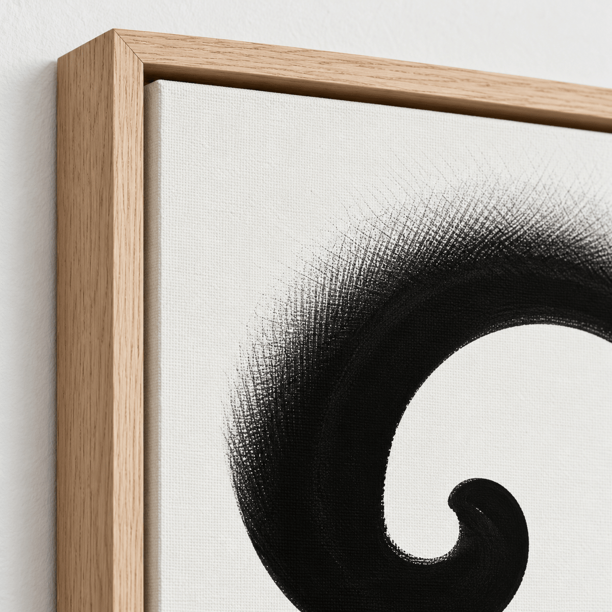 Spiral Painting Canvas Print – Ink Vortex floater frame corner detail by Rossetti Art