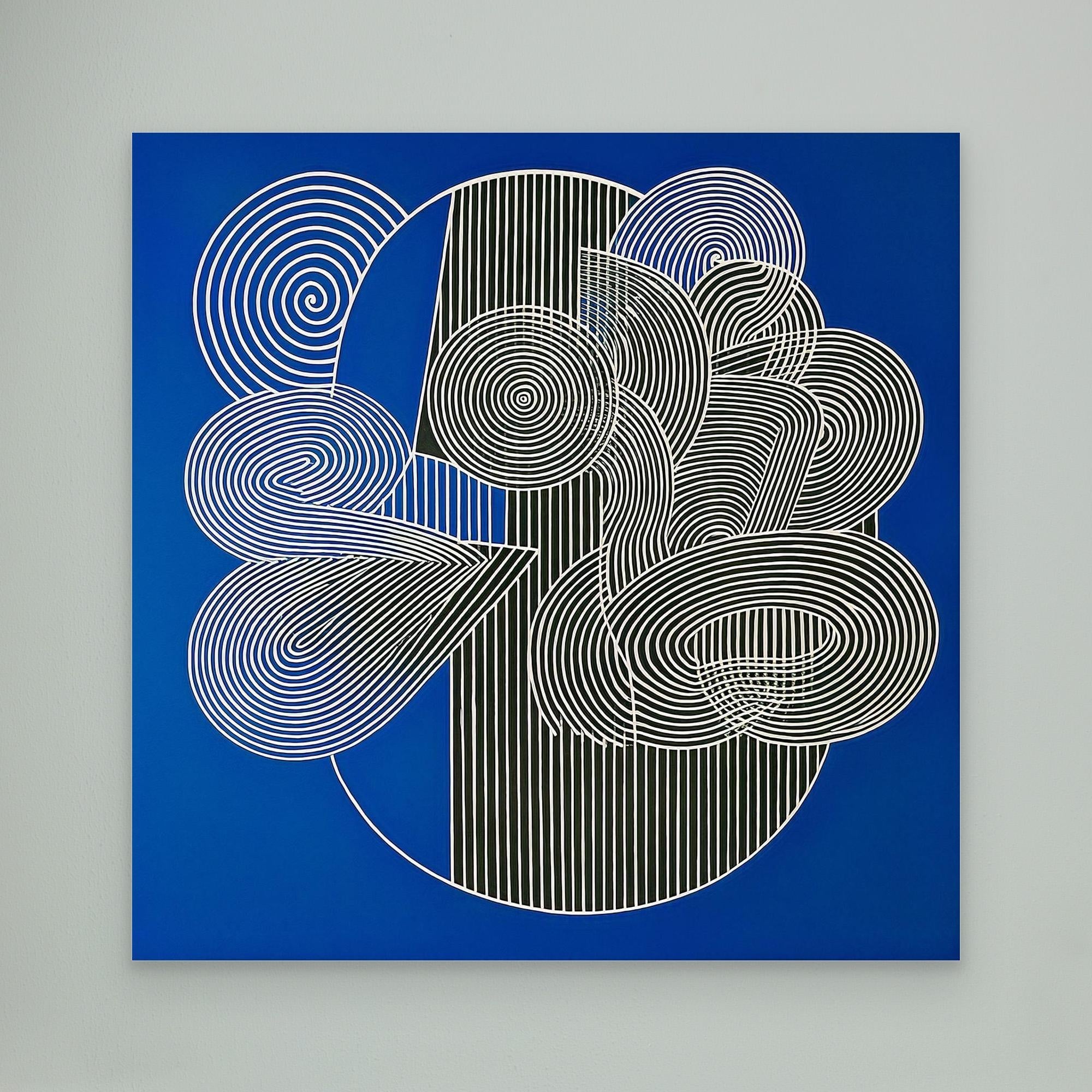 Canvas Print: Spiral Pulse – Modern Abstract Line Art modern abstract canvas wall art by Rossetti Art – luxury interior design artwork for living room, bedroom, office – Abstract Motion Art Bold Modern Art Electric Blue Wall Art