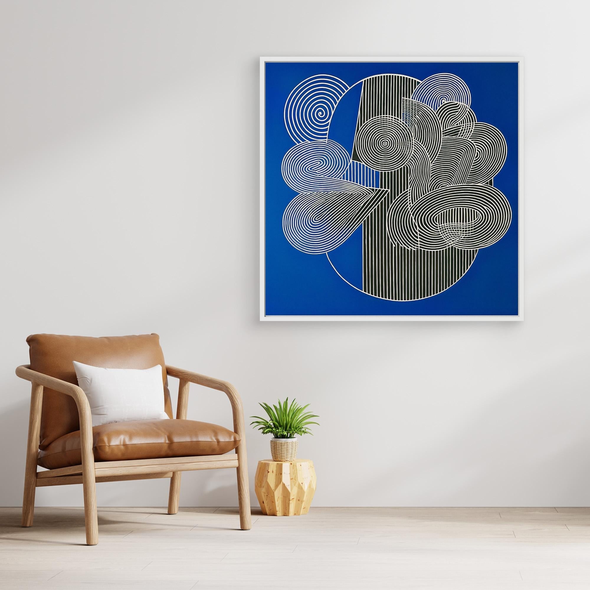 Canvas Print: Spiral Pulse – Modern Abstract Line Art modern abstract canvas wall art by Rossetti Art – luxury interior design artwork for living room, bedroom, office – Abstract Motion Art Bold Modern Art Electric Blue Wall Art