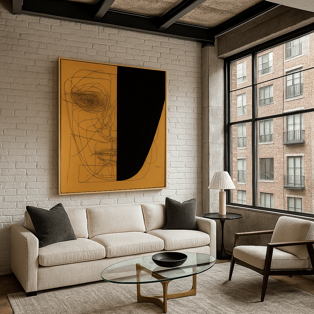 Canvas Print: Split Line Face Canvas Art – Abstract Minimalist Portrait Print modern abstract canvas wall art by Rossetti Art – luxury interior design artwork for living room, bedroom, office – abstract canvas wall art abstract male portrait Contemporary Art for Sale