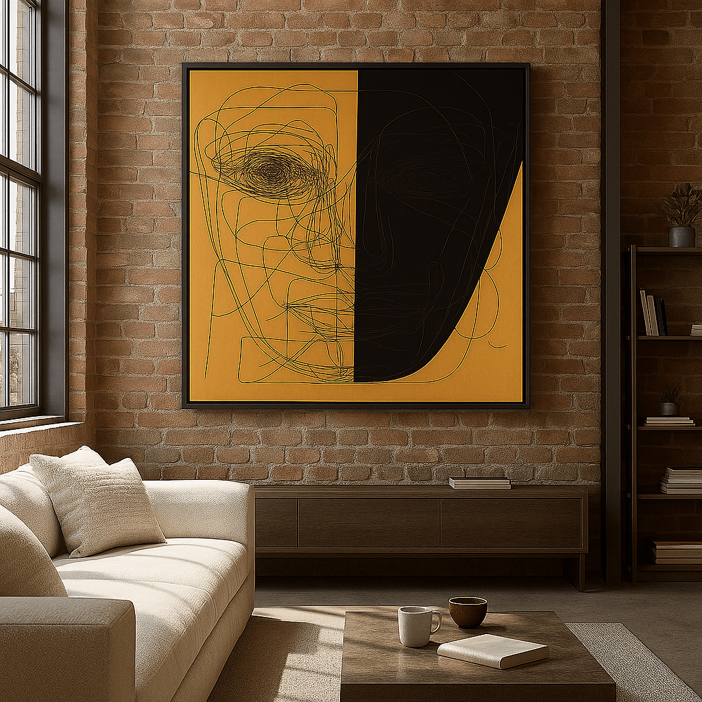 Canvas Print: Split Line Face Canvas Art – Abstract Minimalist Portrait Print modern abstract canvas wall art by Rossetti Art – luxury interior design artwork for living room, bedroom, office – abstract canvas wall art abstract male portrait Contemporary Art for Sale