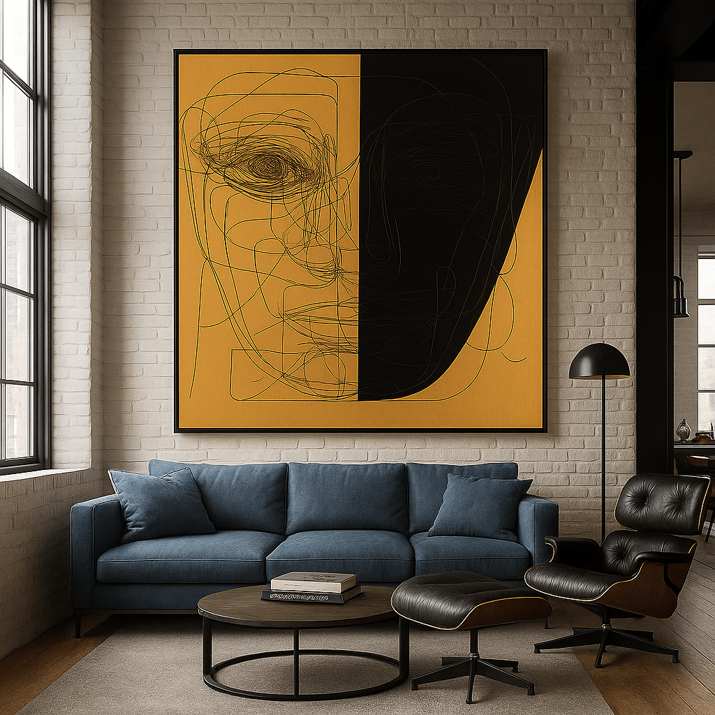 Canvas Print: Split Line Face Canvas Art – Abstract Minimalist Portrait Print - Chiara Rossetti