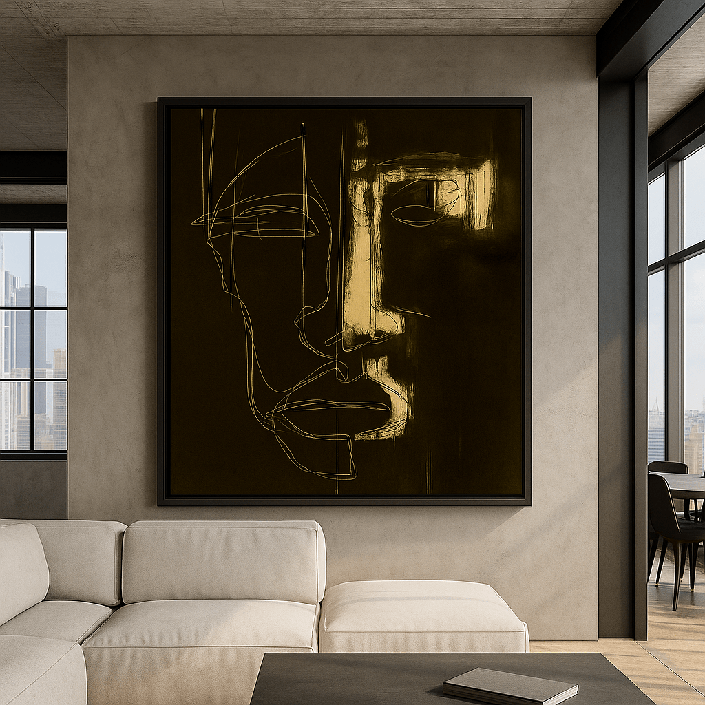 Canvas Print: Split Silence – Abstract Minimal Face Line Art Canvas modern abstract canvas wall art by Rossetti Art – luxury interior design artwork for living room, bedroom, office – Abstract Line Art Contemporary Art for Sale Contemporary Canvas Art