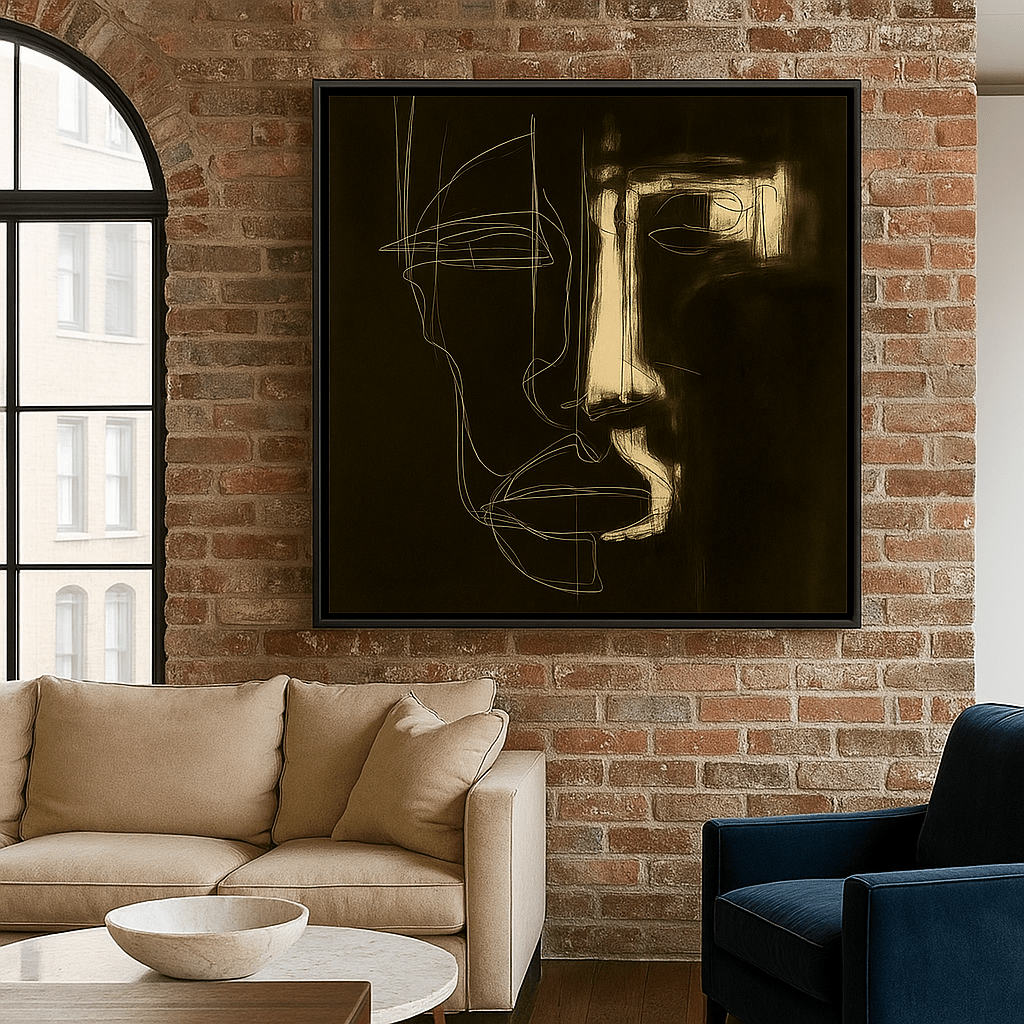 Canvas Print: Split Silence – Abstract Minimal Face Line Art Canvas modern abstract canvas wall art by Rossetti Art – luxury interior design artwork for living room, bedroom, office – Abstract Line Art Contemporary Art for Sale Contemporary Canvas Art