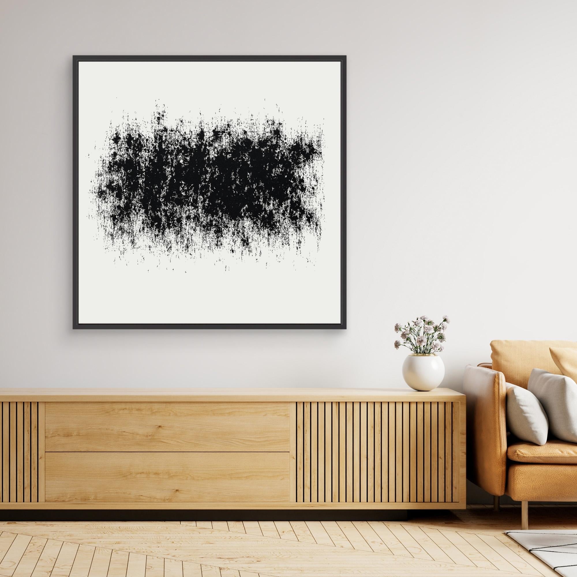 Canvas Print: Static Silence – Black & White Minimalist Abstract Art modern abstract canvas wall art by Rossetti Art – luxury interior design artwork for living room, bedroom, office – Abstract Monochrome Art Brutalist Interior Art High Contrast Canvas