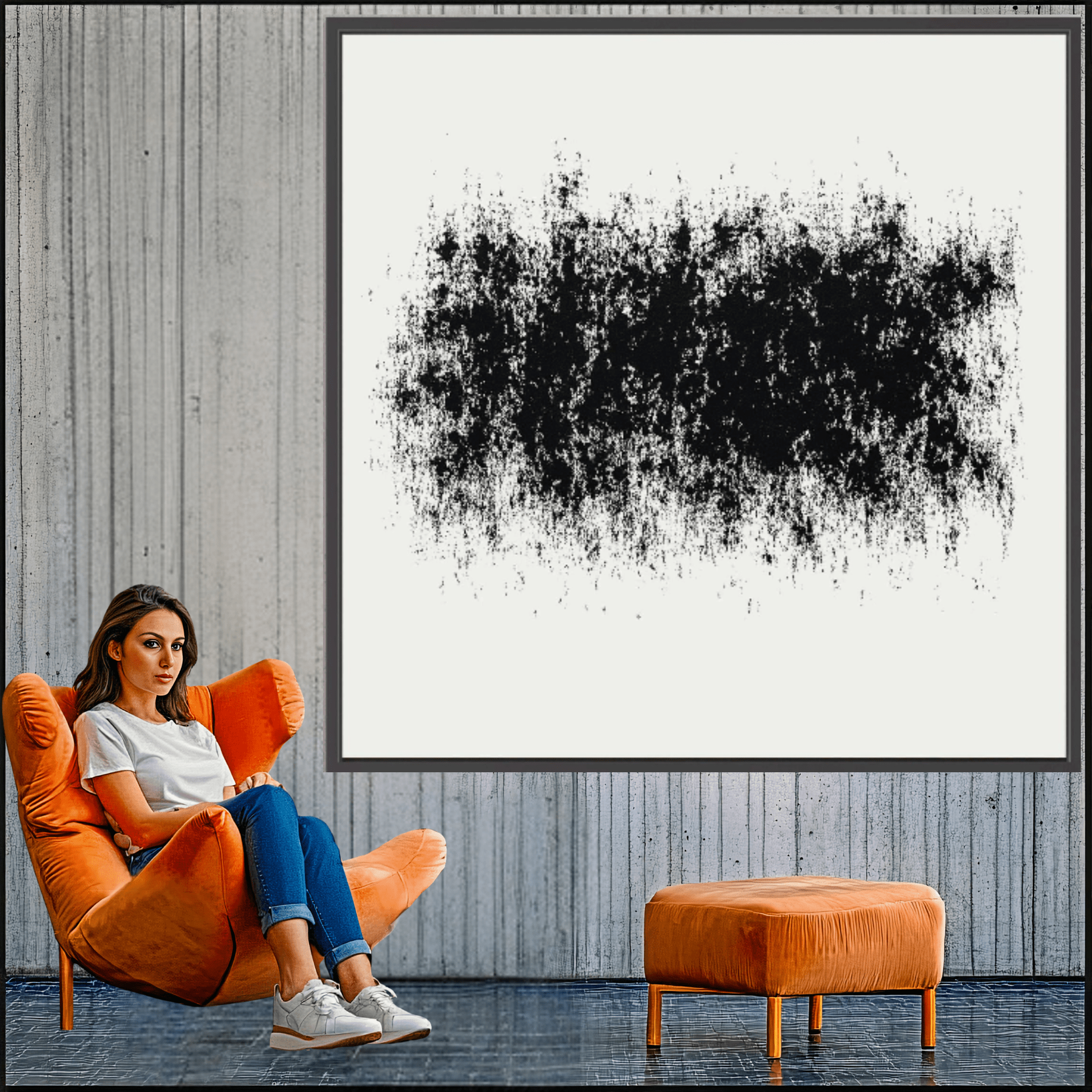 Canvas Print: Static Silence – Black & White Minimalist Abstract Art modern abstract canvas wall art by Rossetti Art – luxury interior design artwork for living room, bedroom, office – Abstract Monochrome Art Brutalist Interior Art High Contrast Canvas