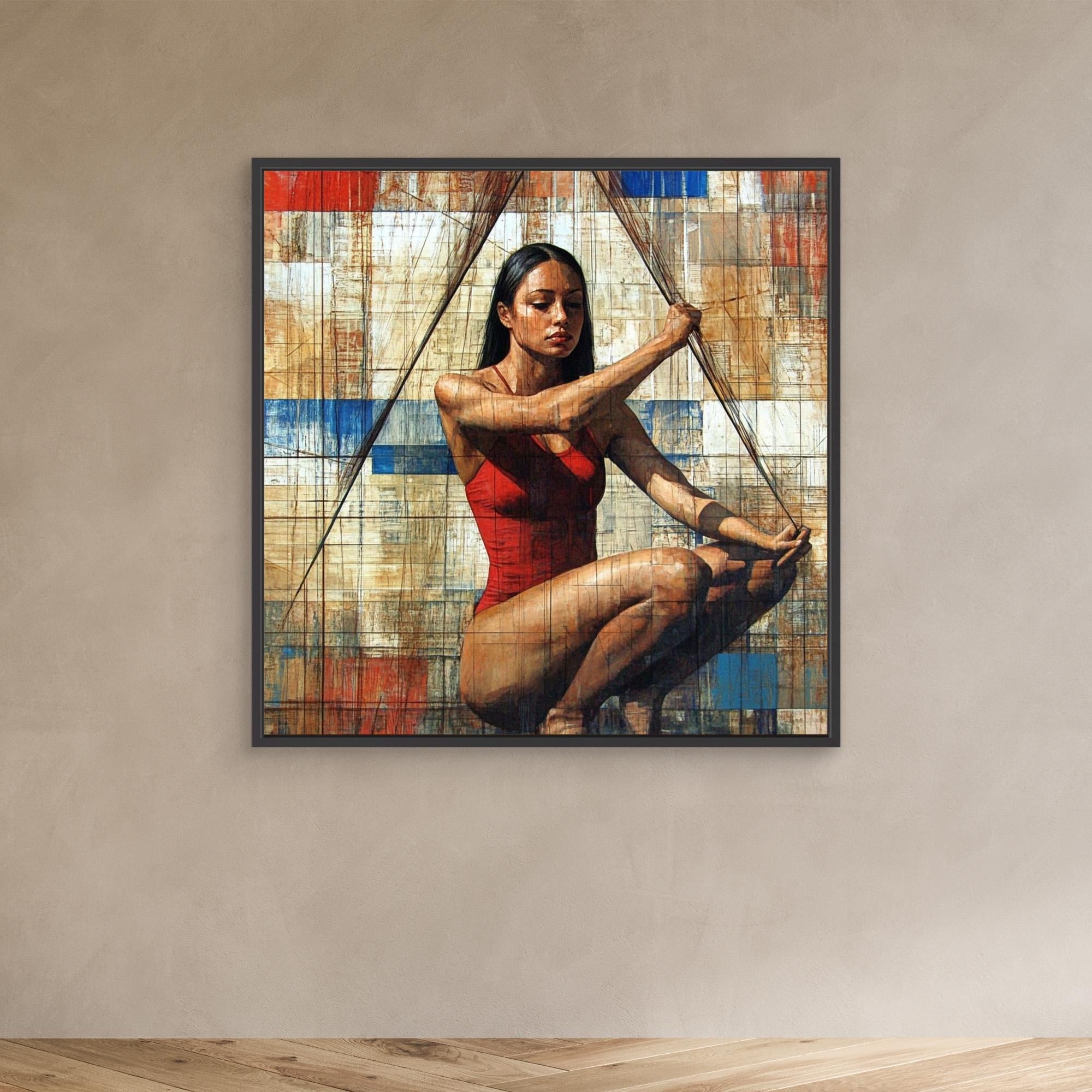 Canvas Print: "Strength in Balance" - Figurative Abstract Art modern abstract canvas wall art by Rossetti Art – luxury interior design artwork for living room, bedroom, office – Colorful woman portrait Contemporary Art for Sale contemporary art piece