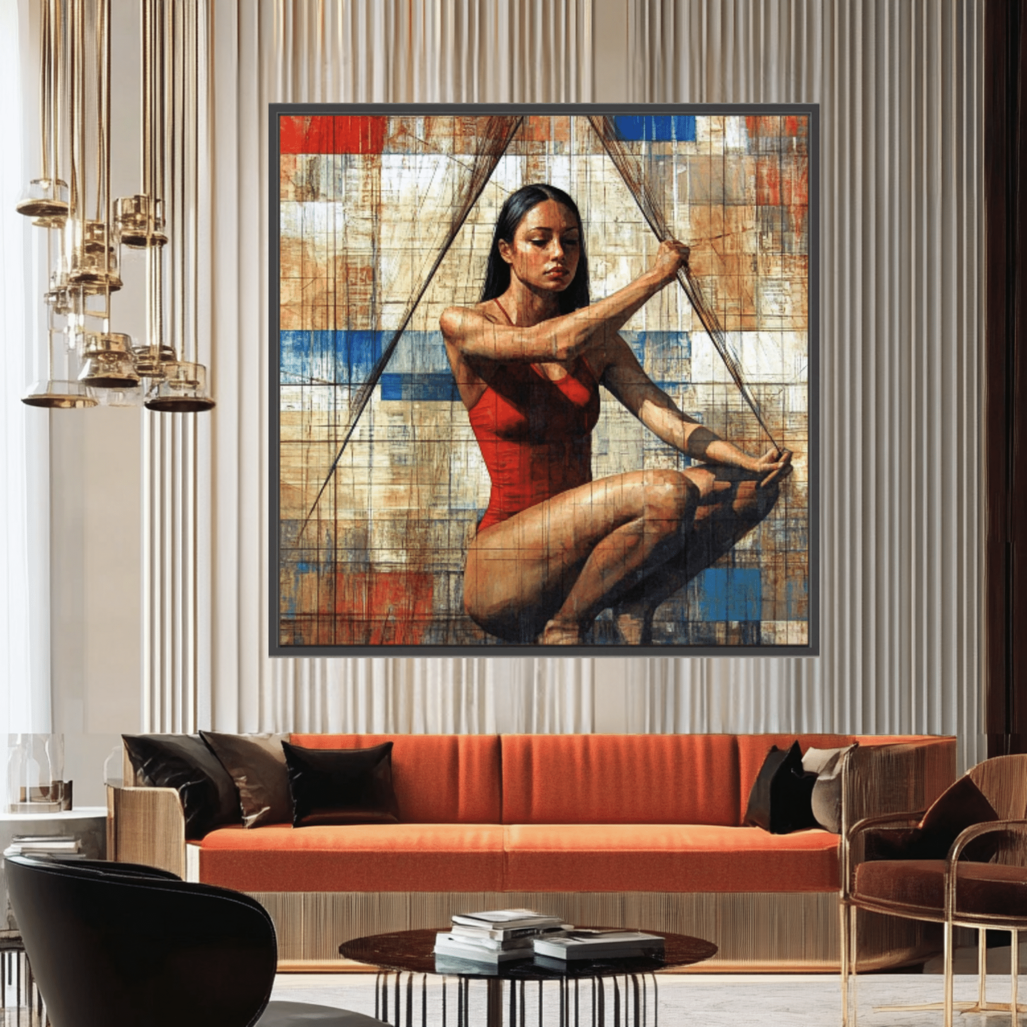 Canvas Print: "Strength in Balance" - Figurative Abstract Art modern abstract canvas wall art by Rossetti Art – luxury interior design artwork for living room, bedroom, office – Colorful woman portrait Contemporary Art for Sale contemporary art piece