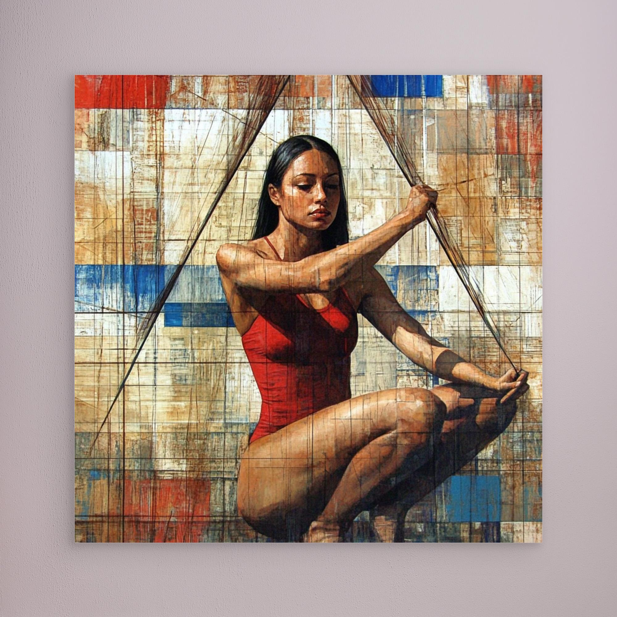 Canvas Print: "Strength in Balance" - Figurative Abstract Art modern abstract canvas wall art by Rossetti Art – luxury interior design artwork for living room, bedroom, office – Colorful woman portrait Contemporary Art for Sale contemporary art piece