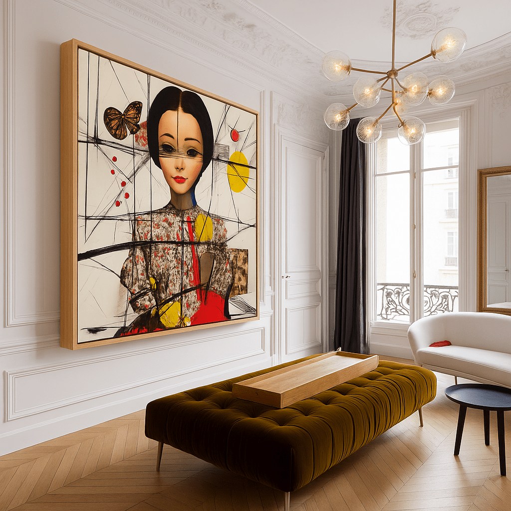 Canvas Print : Surreal Doll Portrait – Abstract Modern Art Print modern abstract canvas wall art by Rossetti Art – luxury interior design artwork for living room, bedroom, office – DollPortraitArt ModernArtPrint Surreal Doll Portrait