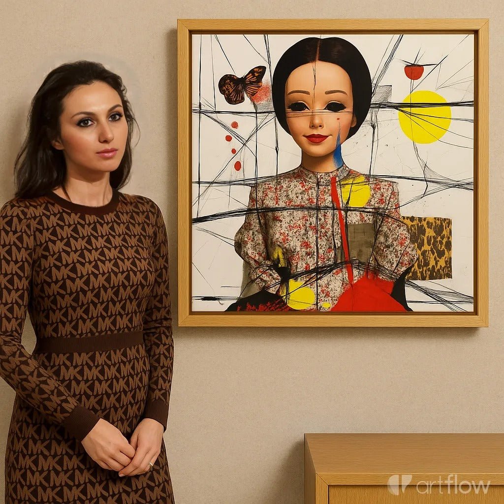 Canvas Print : Surreal Doll Portrait – Abstract Modern Art Print modern abstract canvas wall art by Rossetti Art – luxury interior design artwork for living room, bedroom, office – DollPortraitArt ModernArtPrint Surreal Doll Portrait