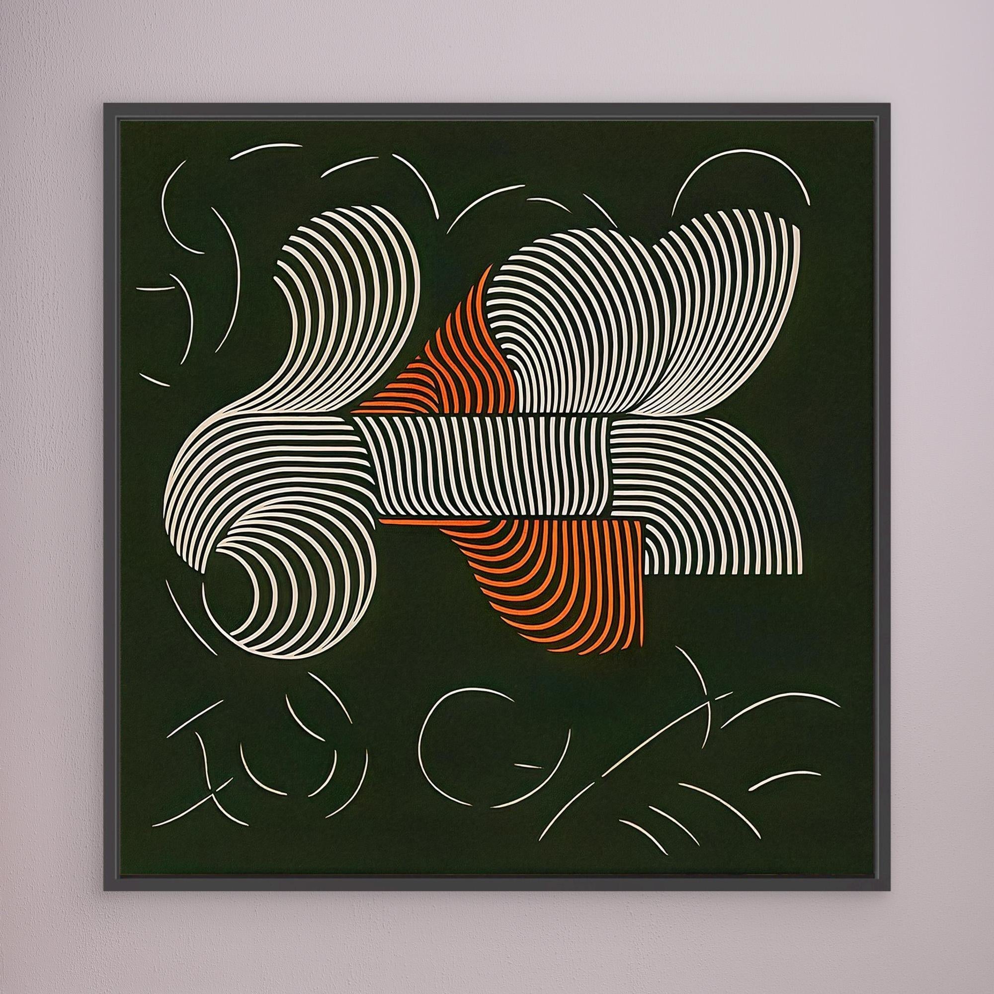 Canvas Print: "Symphonic Curves" – Abstract Line Art Black and White and Terracotta modern abstract canvas wall art by Rossetti Art – luxury interior design artwork for living room, bedroom, office – abstract geometric wall art Abstract Line Art Terracotta Wall Art