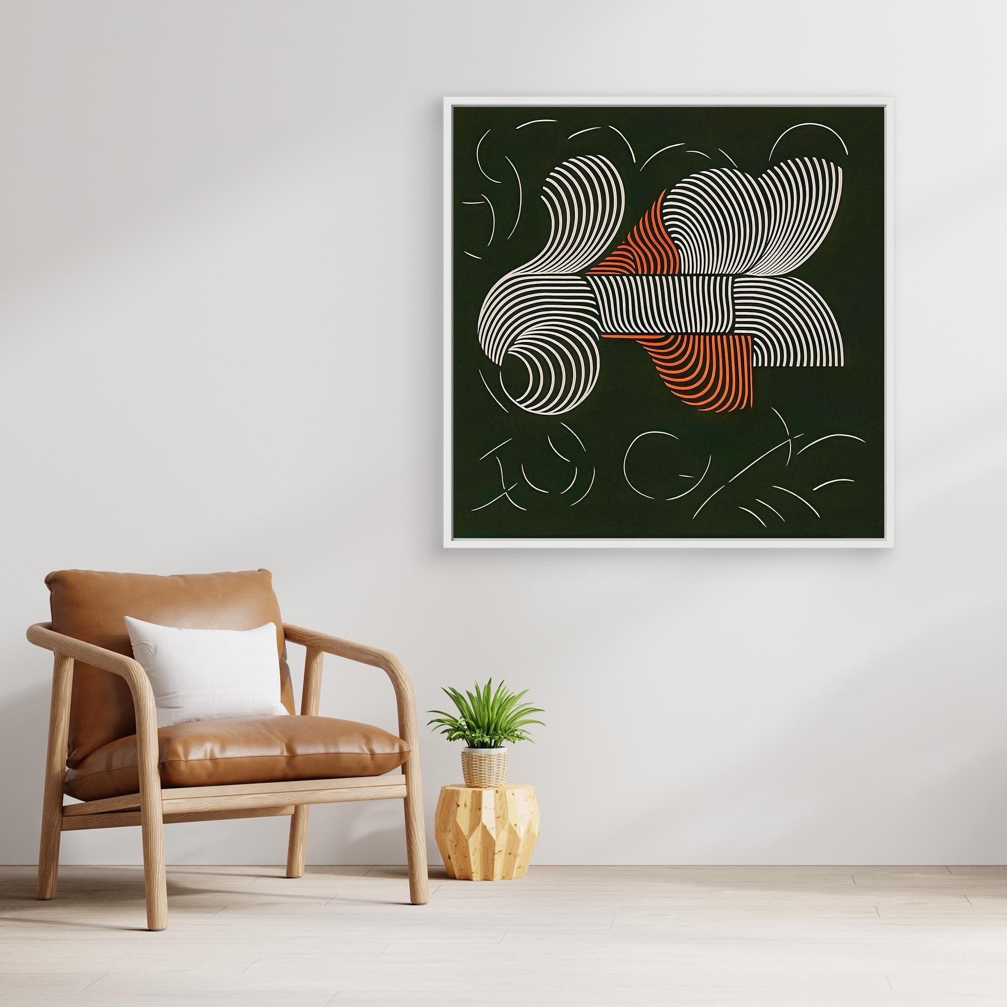 Canvas Print: "Symphonic Curves" – Abstract Line Art Black and White and Terracotta modern abstract canvas wall art by Rossetti Art – luxury interior design artwork for living room, bedroom, office – abstract geometric wall art Abstract Line Art Terracotta Wall Art