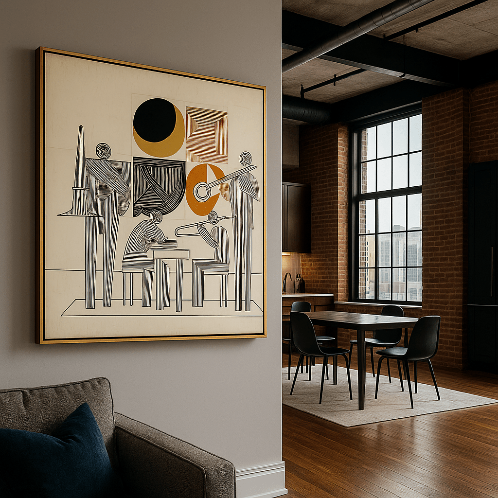 Canvas Print: Symphony in Line – Abstract Music Canvas Print | Modern Jazz Wall Art by Chiara Rossetti modern abstract canvas wall art by Rossetti Art – luxury interior design artwork for living room, bedroom, office – abstract wall art contemporary wall design extra large canvas wall art for living room