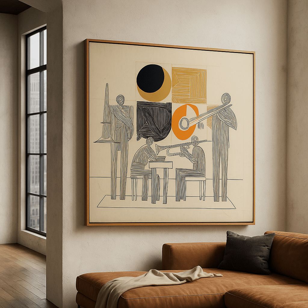 Canvas Print: Symphony in Line – Abstract Music Canvas Print | Modern Jazz Wall Art by Chiara Rossetti modern abstract canvas wall art by Rossetti Art – luxury interior design artwork for living room, bedroom, office – abstract wall art contemporary wall design extra large canvas wall art for living room