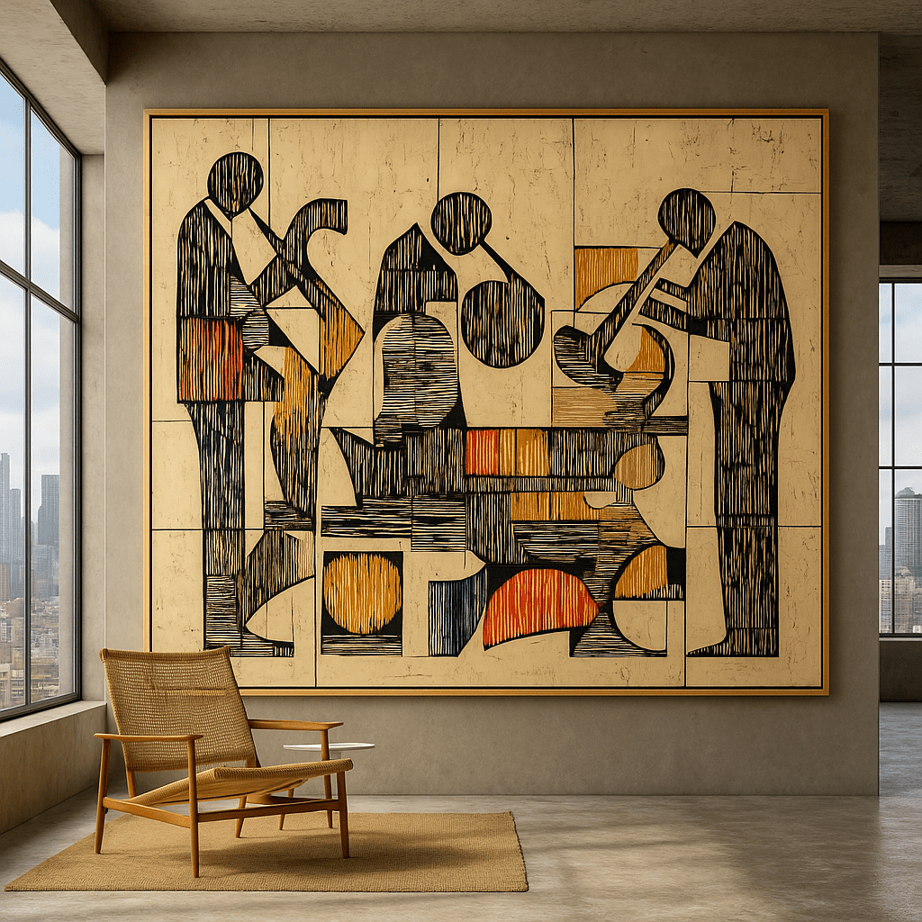 Canvas Print: The Ensemble – Modern Abstract Canvas Print | Bauhaus - Inspired Wall Art by Chiara Rossetti modern abstract canvas wall art by Rossetti Art – luxury interior design artwork for living room, bedroom, office – abstract wall art contemporary wall design framed abstract canvas