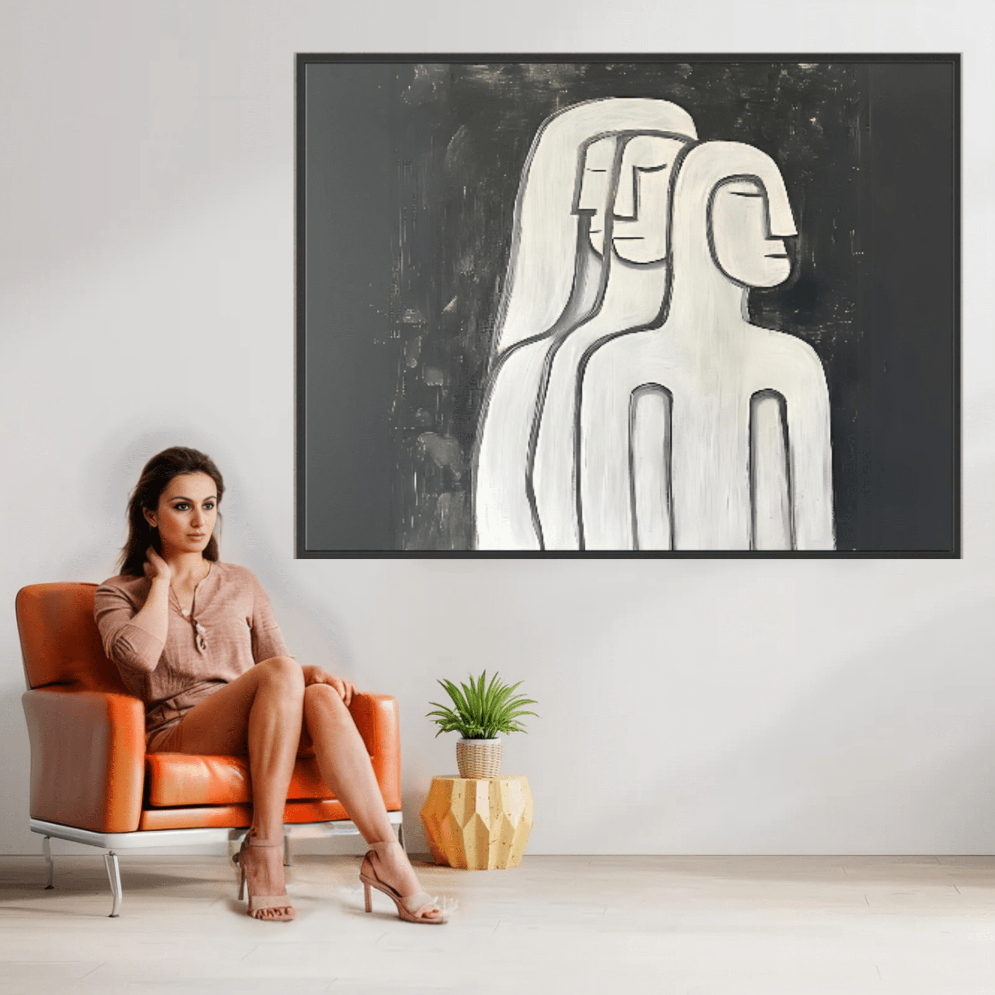 Canvas Print: The Silent Trio – Minimalist Black & White Art modern abstract canvas wall art by Rossetti Art – luxury interior design artwork for living room, bedroom, office – black & white wall canvas Black And White Art Black and white artwork