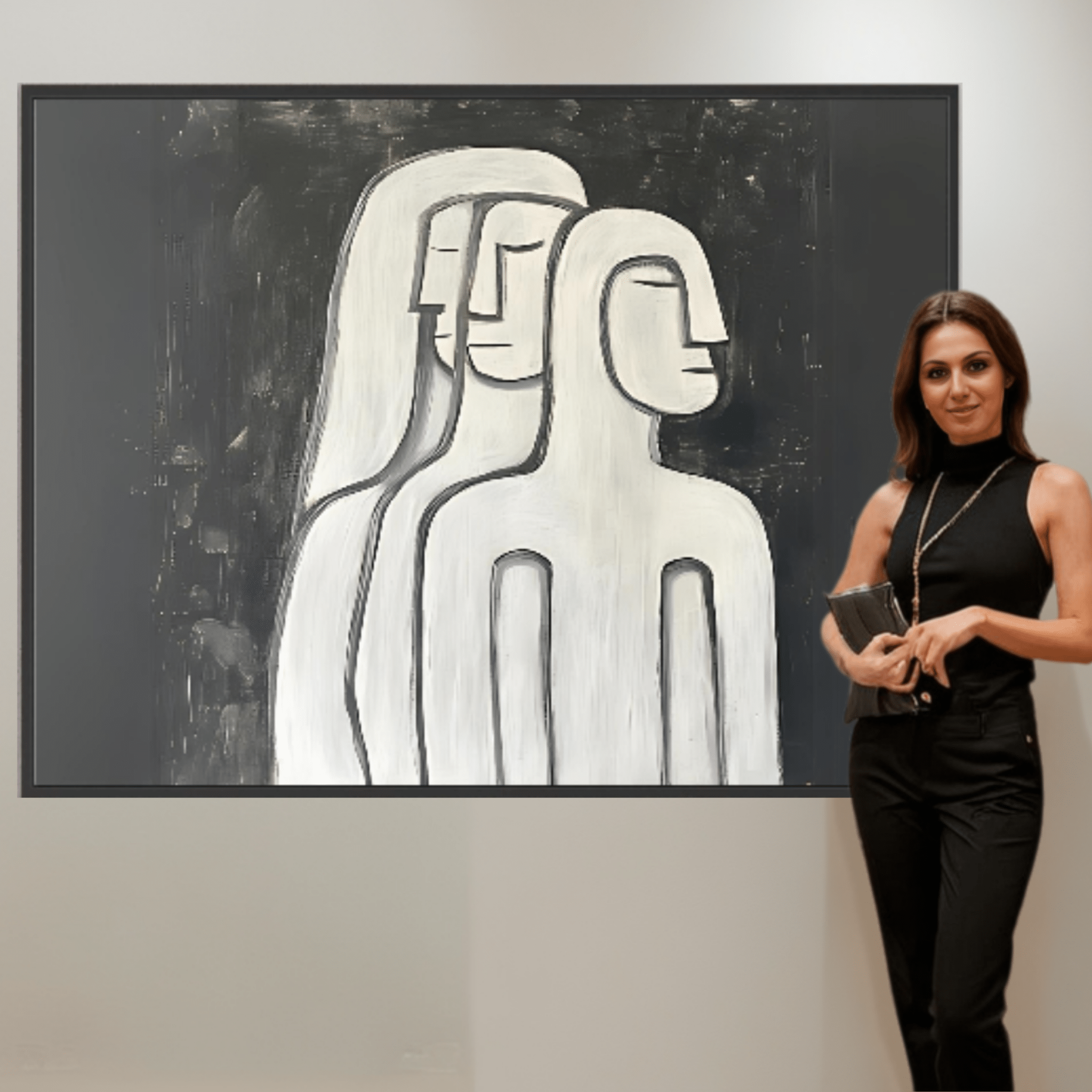 Canvas Print: The Silent Trio – Minimalist Black & White Art modern abstract canvas wall art by Rossetti Art – luxury interior design artwork for living room, bedroom, office – black & white wall canvas Black And White Art Black and white artwork