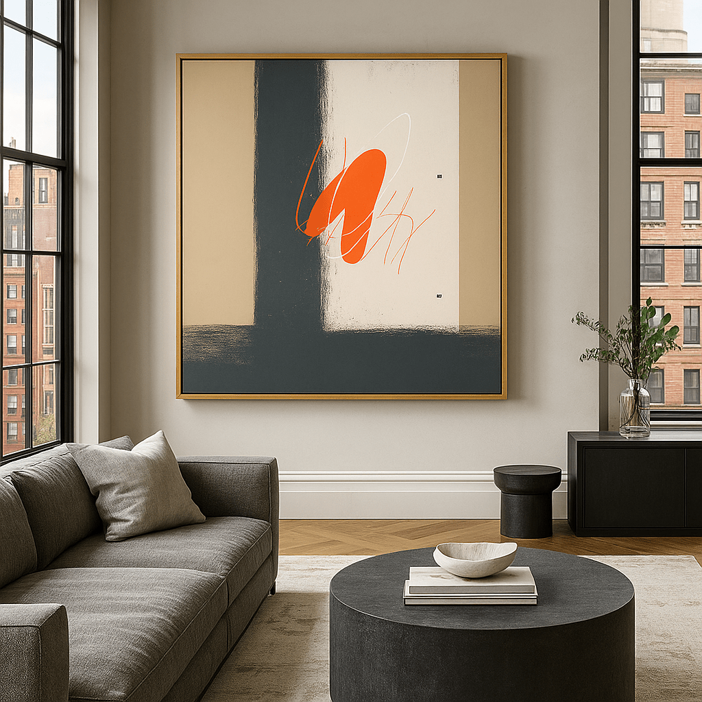 Canvas Print: Traces of Silence – Minimalist Abstract Canvas Print in Terracotta & Charcoal modern abstract canvas wall art by Rossetti Art – luxury interior design artwork for living room, bedroom, office – abstract wall art canvas print art Chiara Rossetti