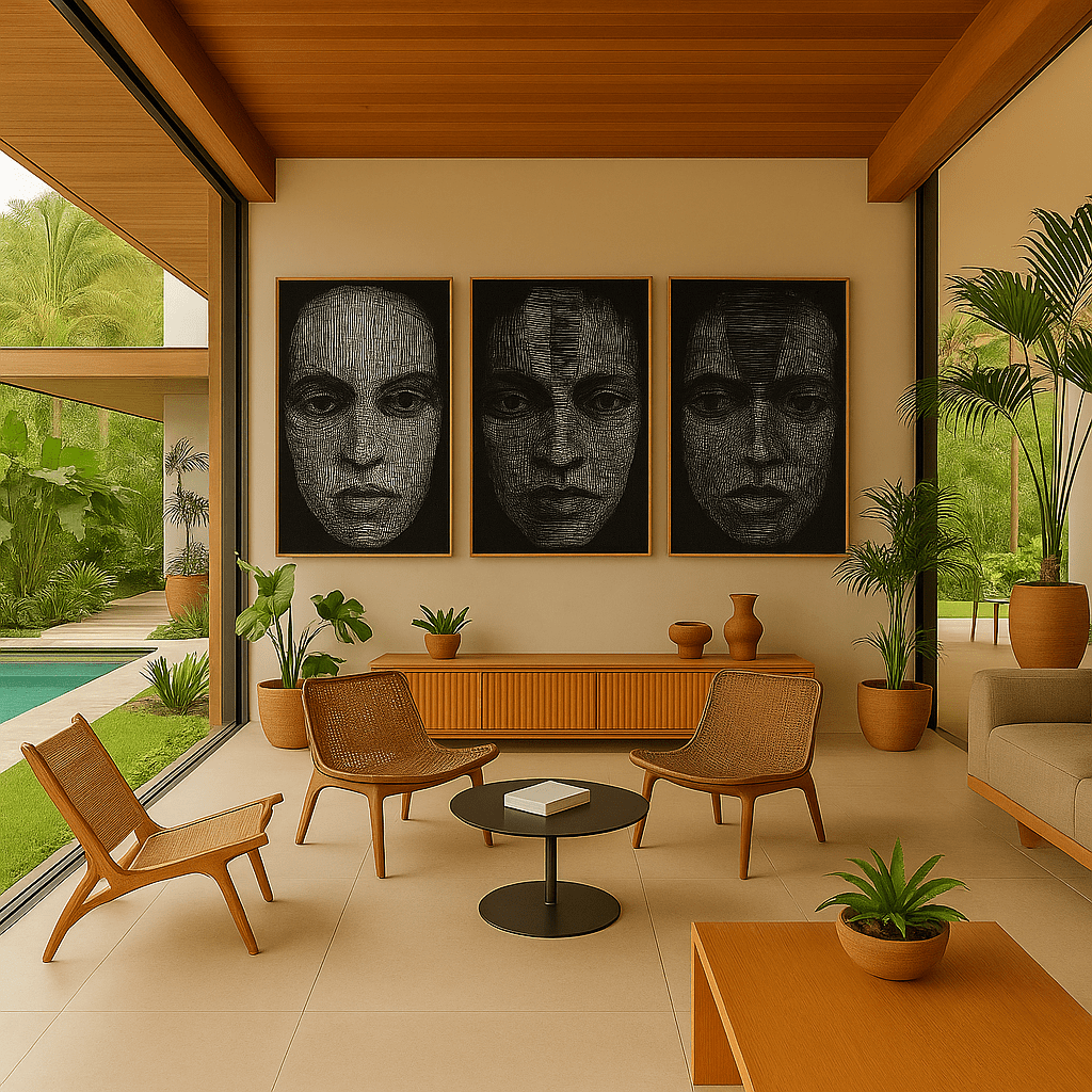 Black and White Framed Prints Set of 3 Canvas Print - Tribal Stare Triptych