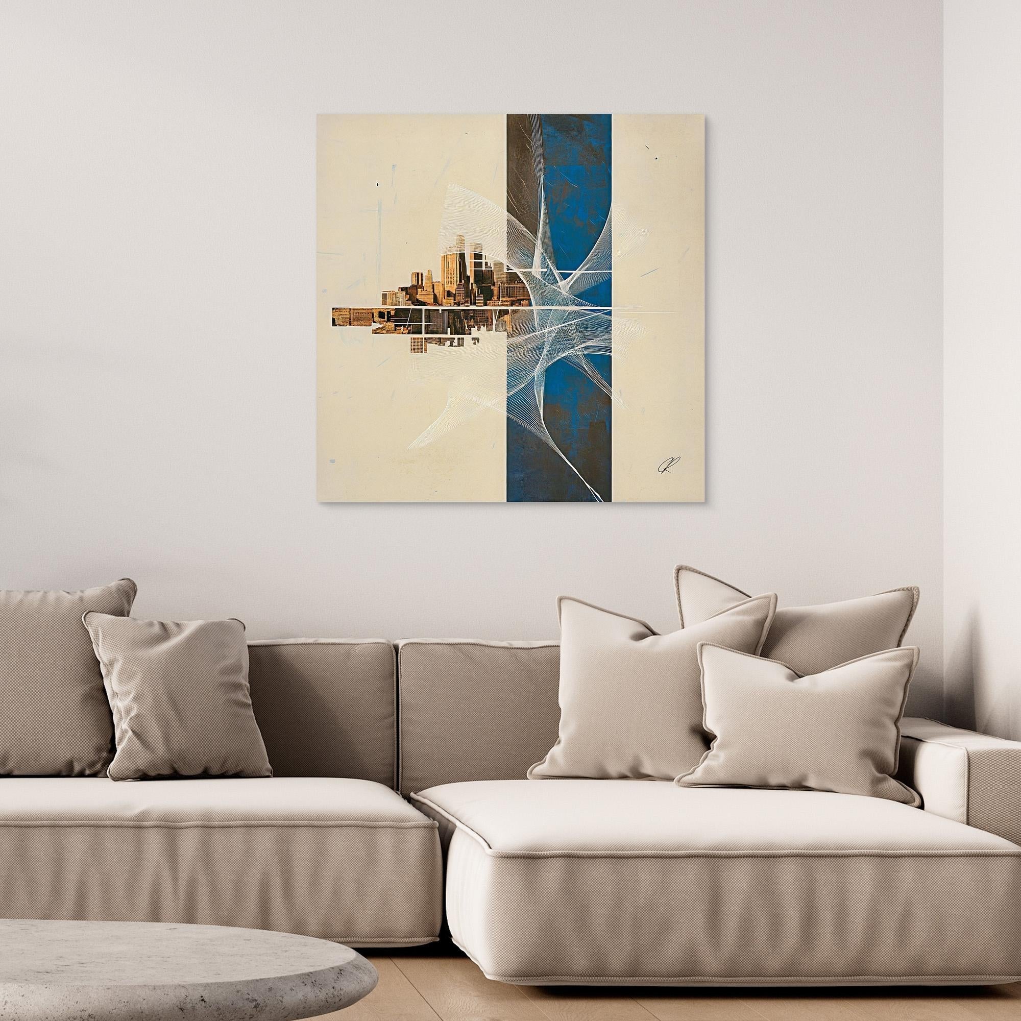 Canvas Print: Urban Echo Fragment – Abstract Skyline Art modern abstract canvas wall art by Rossetti Art – luxury interior design artwork for living room, bedroom, office – Abstract Skyline Painting Architectural Wall Decor Contemporary Cityscape Canvas