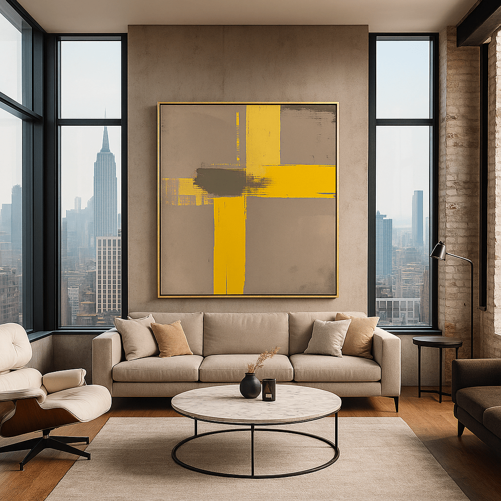 Canvas Print: Urban Radiance – Abstract Geometric Canvas Print | Modern Industrial Wall Art by Chiara Rossetti modern abstract canvas wall art by Rossetti Art – luxury interior design artwork for living room, bedroom, office – abstract wall art canvas print art Chiara Rossetti