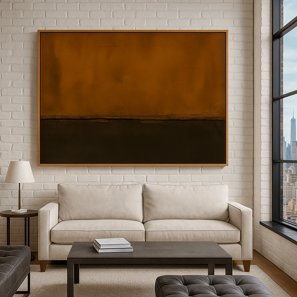 Canvas Print : Urban Serenity - Wabi Sabi Abstract Canvas in Modern Loft Interior | Rossetti Art modern abstract canvas wall art by Rossetti Art – luxury interior design artwork for living room, bedroom, office – horizontal art print horizontal canvas print horizontal canvas prints