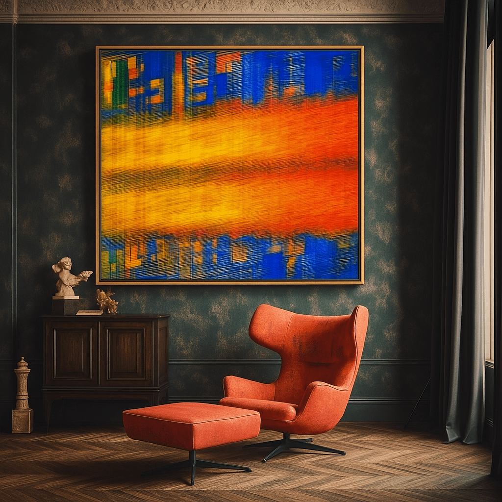 Canvas Print: Urban Sunrise - Vibrant Abstract Art modern abstract canvas wall art by Rossetti Art – luxury interior design artwork for living room, bedroom, office – Abstract Color Art Bold Interior Design Contemporary Art for Sale