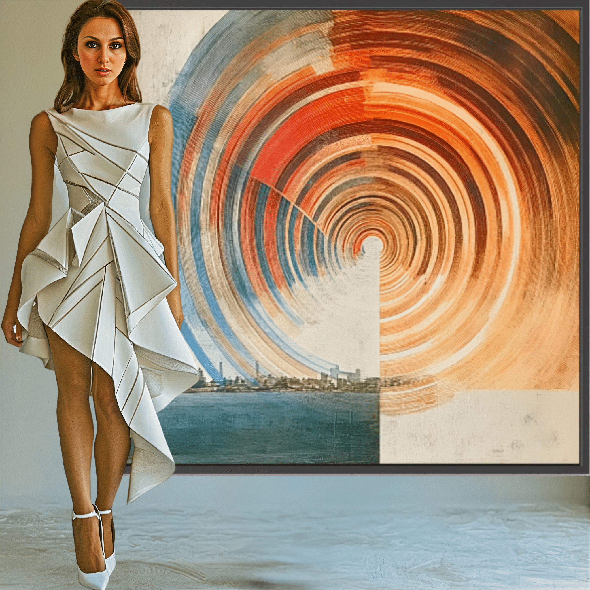 Canvas Print: "Urban Vortex" – Abstract Cityscape & Geometric Motion Art modern abstract canvas wall art by Rossetti Art – luxury interior design artwork for living room, bedroom, office – Contemporary Abstract Design Contemporary Art for Sale contemporary art piece