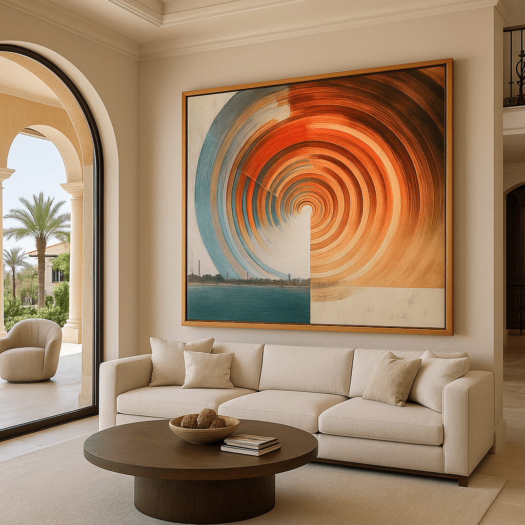 Canvas Print: "Urban Vortex" – Abstract Cityscape & Geometric Motion Art modern abstract canvas wall art by Rossetti Art – luxury interior design artwork for living room, bedroom, office – Contemporary Abstract Design Contemporary Art for Sale contemporary art piece