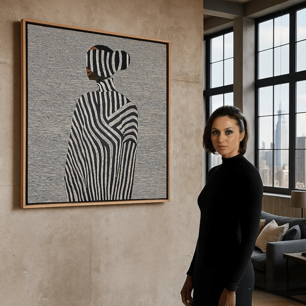 Canvas Print: Veiled Silence - Black & White Abstract Portrait Canvas modern abstract canvas wall art by Rossetti Art – luxury interior design artwork for living room, bedroom, office – abstract wall art canvas print art Chiara Rossetti