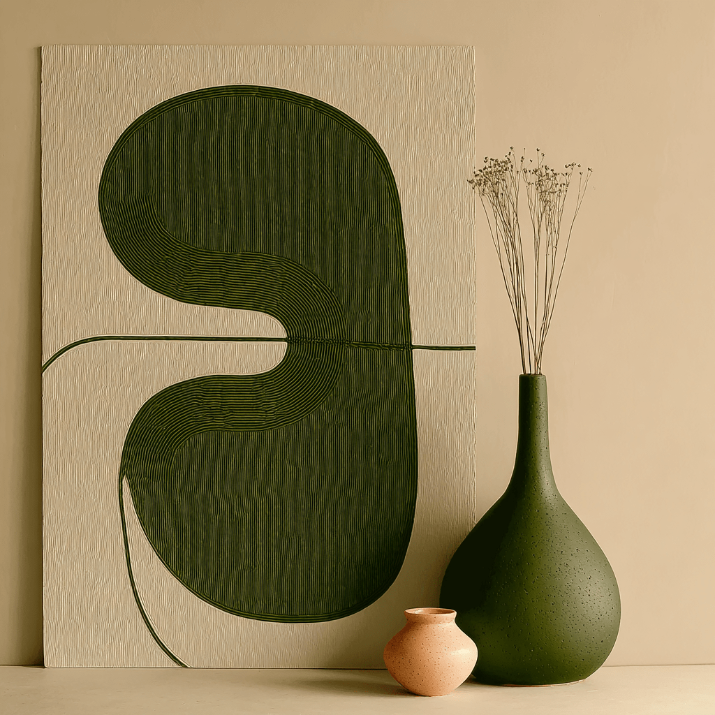 Canvas Print : Verdant Form – Modern Organic Abstract Canvas Print in Olive Green & Sand | Luxury Minimal Wall Art by Chiara Rossetti modern abstract canvas wall art by Rossetti Art – luxury interior design artwork for living room, bedroom, office – large abstract art large canvas artwork large geometric wall art for living room