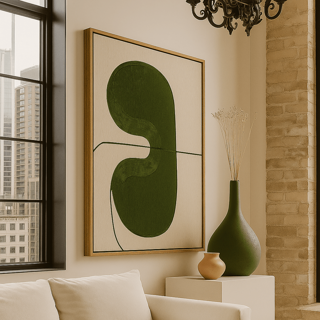 Canvas Print : Verdant Form – Modern Organic Abstract Canvas Print in Olive Green & Sand | Luxury Minimal Wall Art by Chiara Rossetti modern abstract canvas wall art by Rossetti Art – luxury interior design artwork for living room, bedroom, office – large abstract art large canvas artwork large geometric wall art for living room