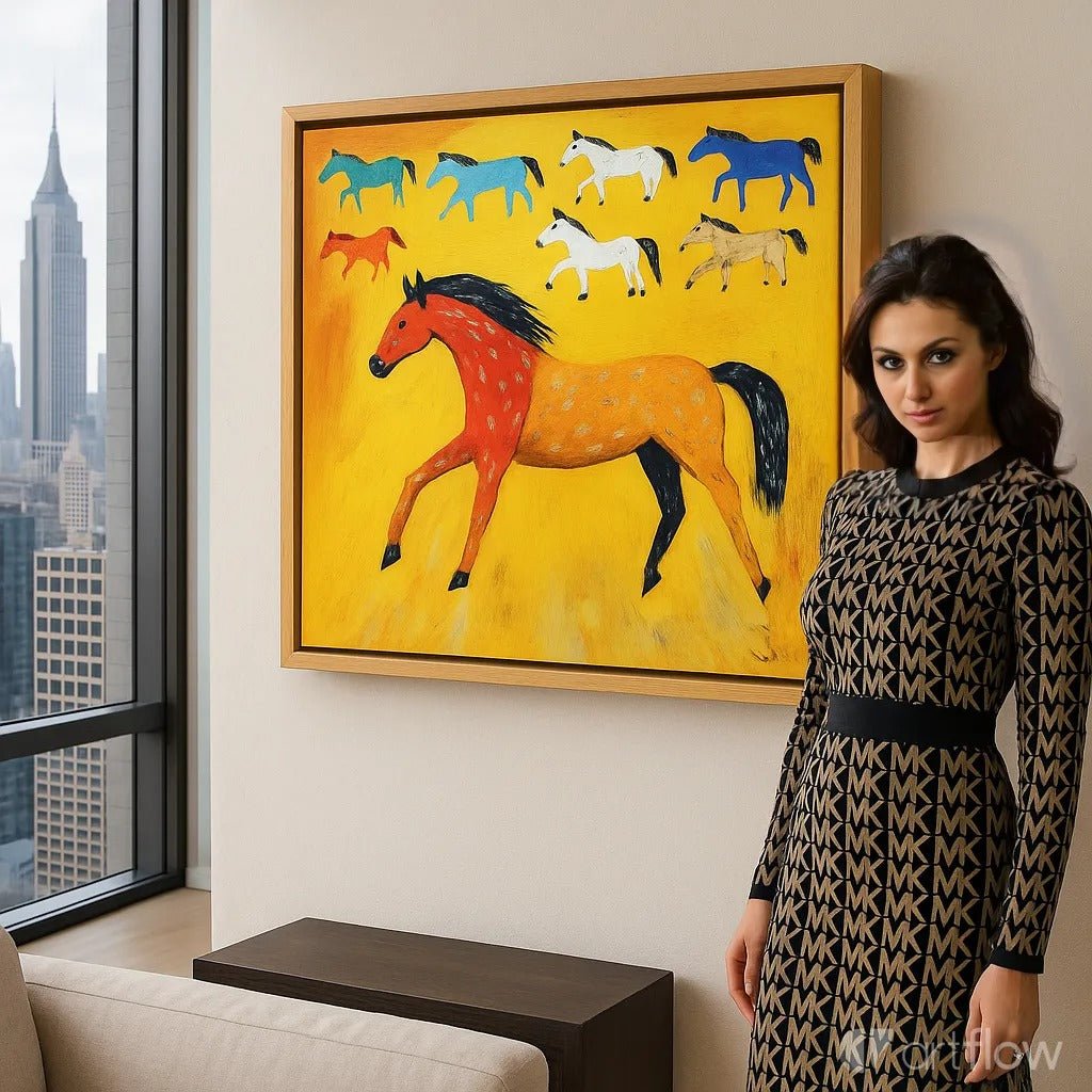 Canvas Print : Vibrant Horses - Colorful Horse Wall Art Print modern abstract canvas wall art by Rossetti Art – luxury interior design artwork for living room, bedroom, office – Abstract animal decor Artistic horse painting Contemporary animal art