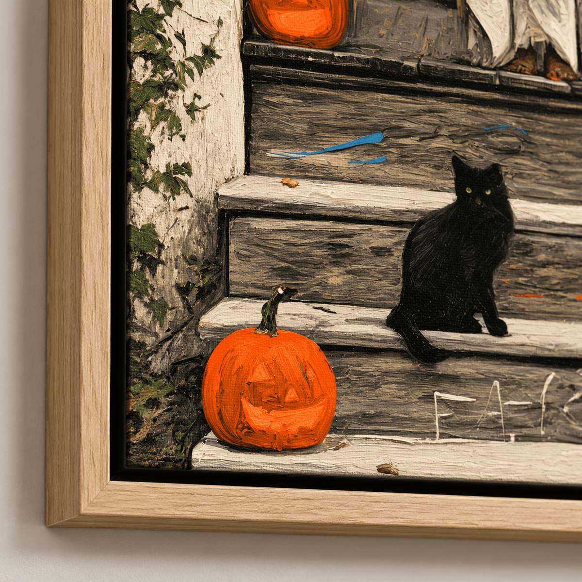 Vintage Halloween Wall Art – The Porch Visitor ghost and pumpkin canvas detail by Rossetti Art