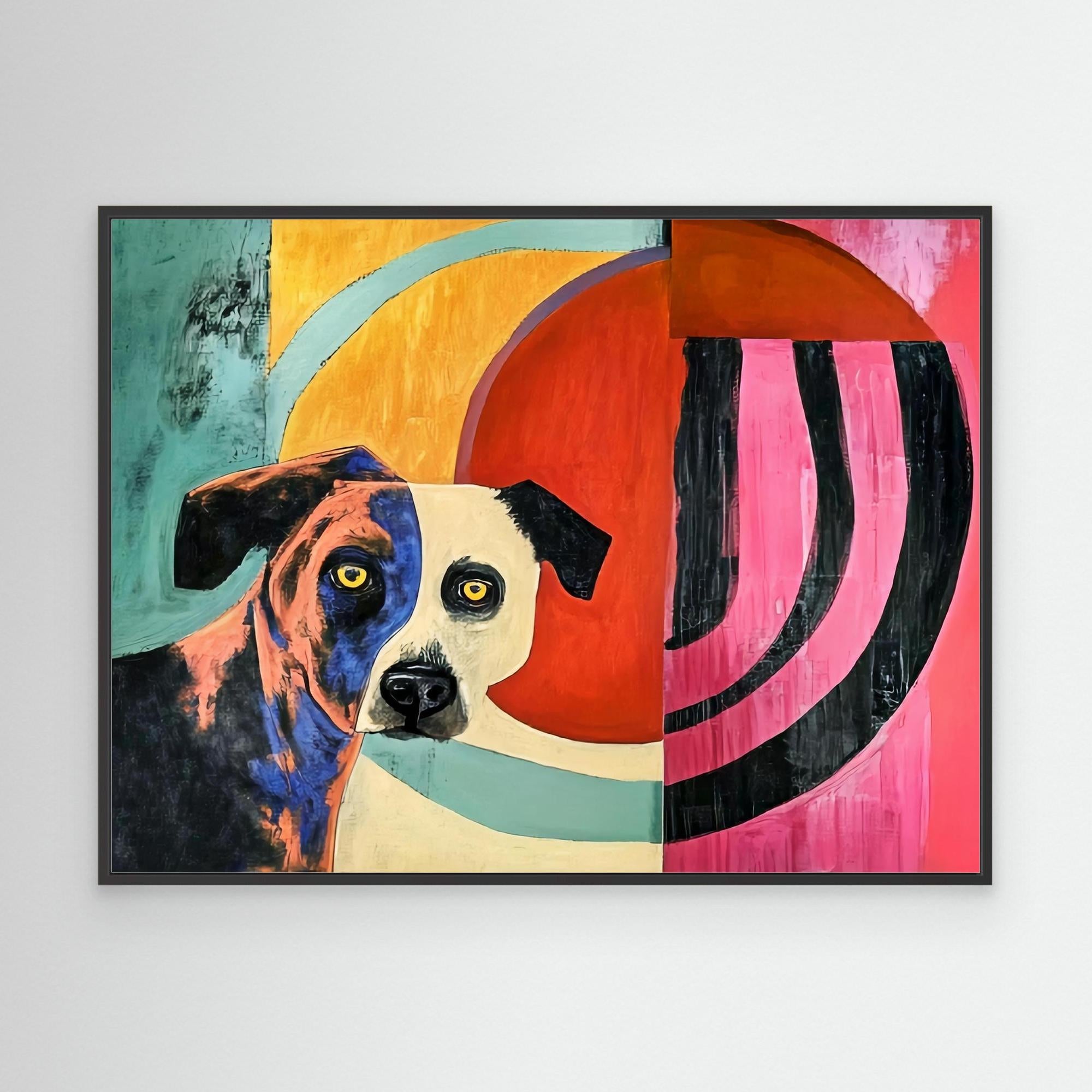 Canvas Print : Vivid Canine Expression - Abstract Dog Painting on Canvas modern abstract canvas wall art by Rossetti Art – luxury interior design artwork for living room, bedroom, office – Abstract animal decor Contemporary animal art dog portrait pop art