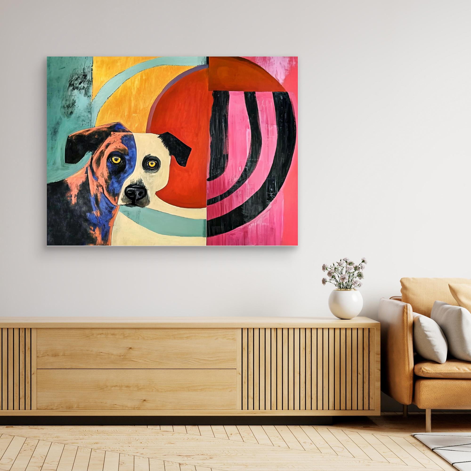 Canvas Print : Vivid Canine Expression - Abstract Dog Painting on Canvas modern abstract canvas wall art by Rossetti Art – luxury interior design artwork for living room, bedroom, office – Abstract animal decor Contemporary animal art dog portrait pop art